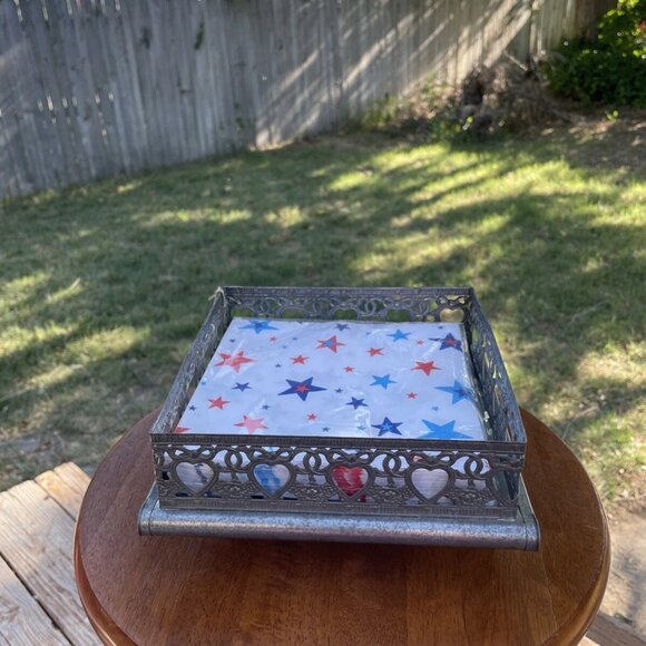 Vintage Square Embossed Napkin Holder, Hearts & Ribbons - Picture 1 of 6